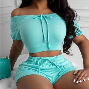 Matching crop top and short set.